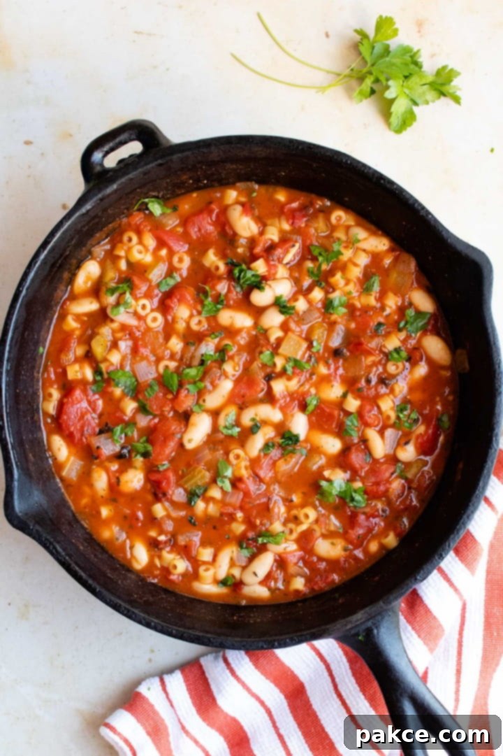 Pasta e Fagioli Pasta e Fagioli in a cast iron skillet