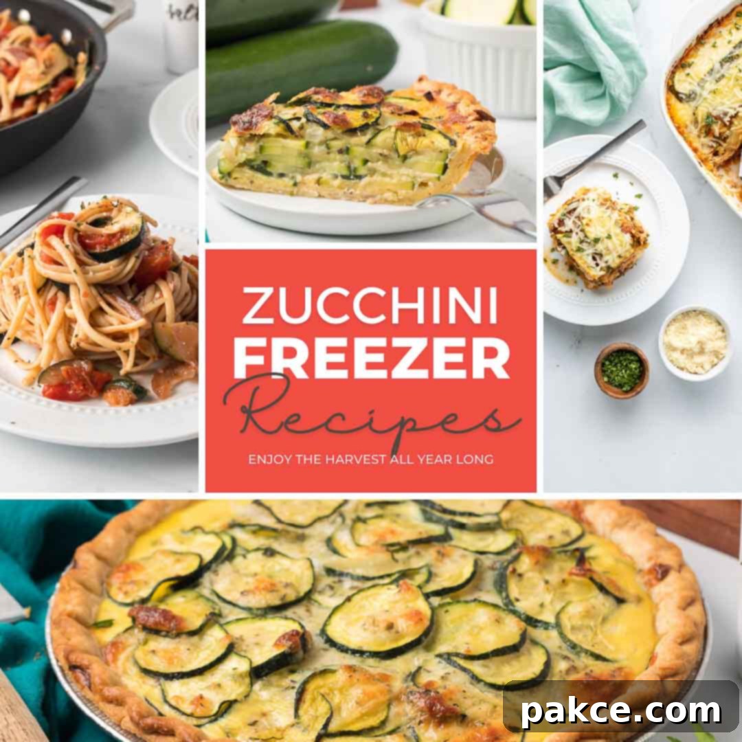Collage of zucchini freezer recipes.
