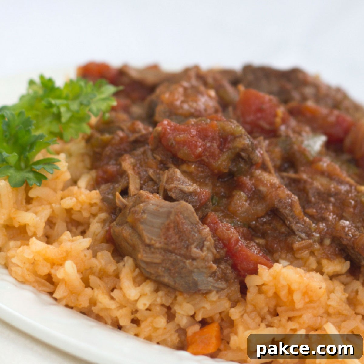 Ropa Vieja stew on a bed of rice