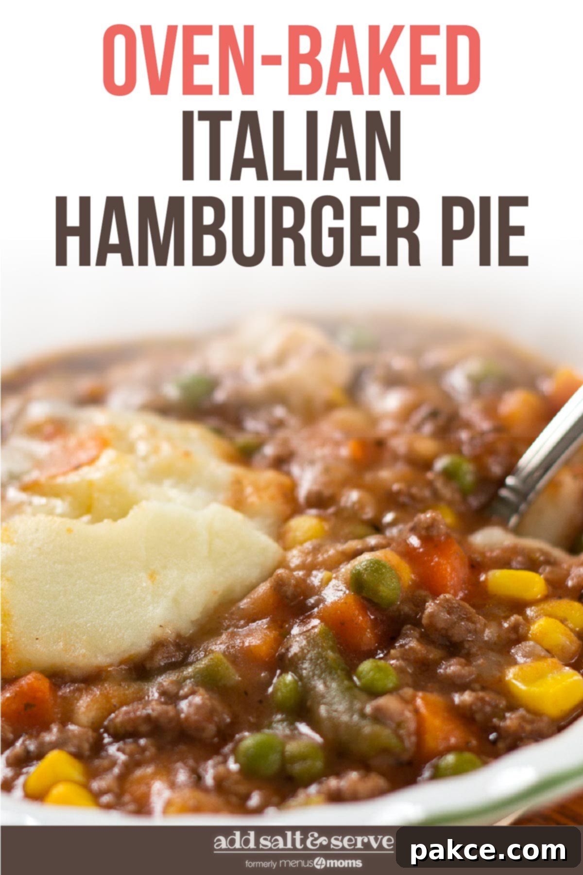 A large serving of Italian Hamburger Pie with a crispy mashed potato topping, garnished with fresh parsley.