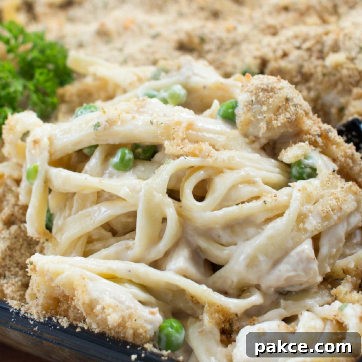 Creamy Chicken Fettuccine Casserole with Crispy Topping