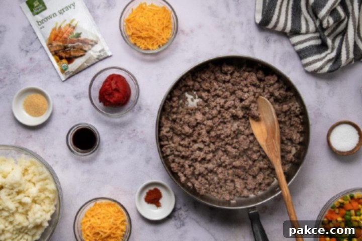 Freeze and Feast Shepherds Pie 4 browned ground beef and onion
