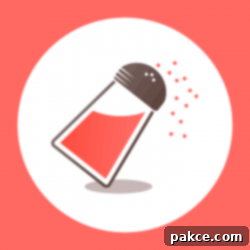Savory Adobo All-Purpose Spice 2 Coral, white, and brown illustration of a tilted salt shaker sprinkling salt