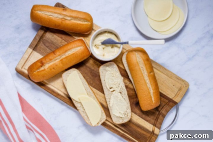 Instant Pot French Onion French Dip 6 hoagie rolls with horseradish and provolone cheese