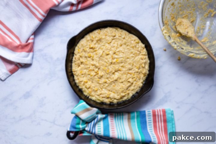 Simple Sweet Corn Cornbread 6 Cornbread batter in a cast iron skillet