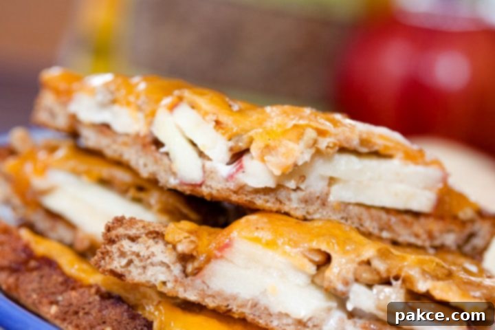 sliced Open-faced Apple Cheddar Melt Sandwich with bread, mayo, apple slices, sunflower seeds, and cheddar melted on top and text Apple Cheddar Melt: Add Salt & Serve