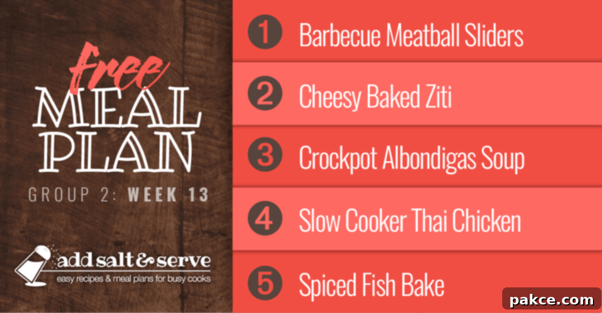 List of meals for free meal plan for week 13 (group 2)