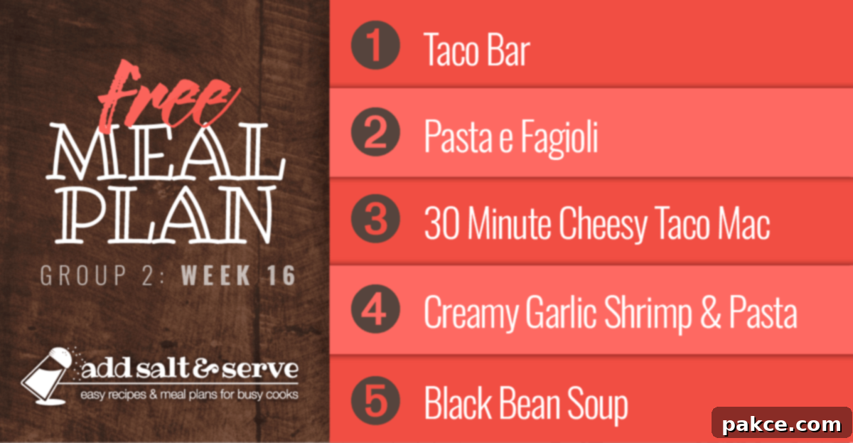 List of meals for Week 16 Group 2 meal plan