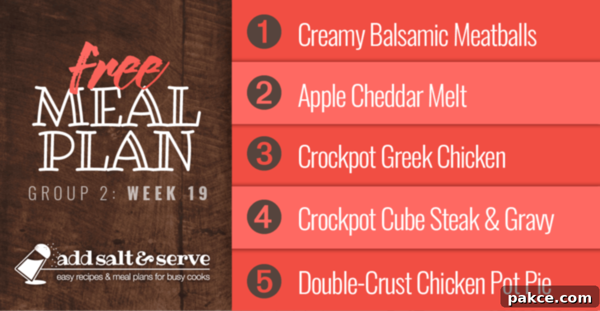 List of recipes in Week 19 (group 2) meal plan, featuring images of the weekly dishes.