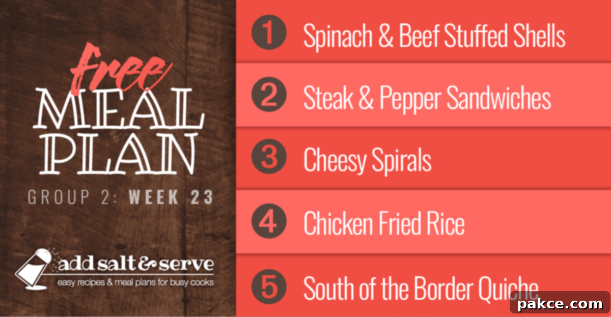 Visual overview of the Week 23 (Group 2) meal plan featuring images of all the main dishes.
