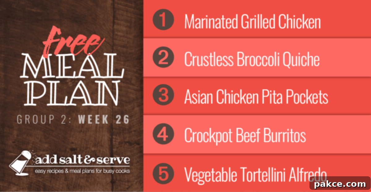 List of recipes in Week 26 (Group 2) meal plan