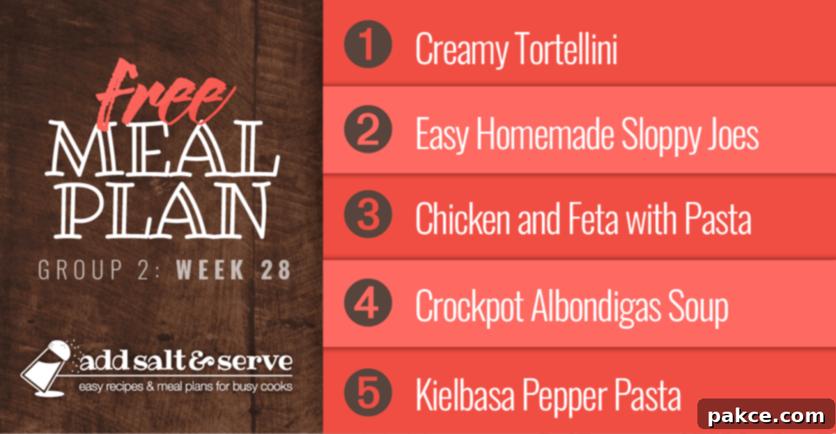 List of recipes in Week 28 meal plan