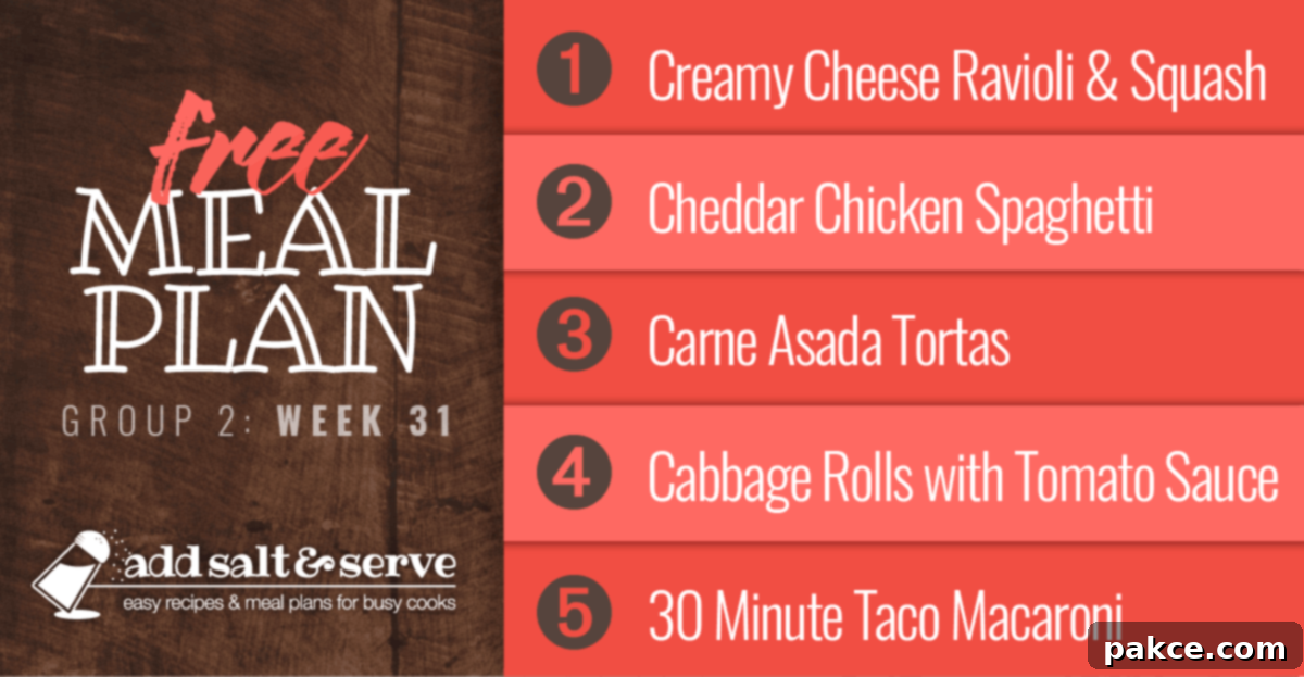 List of recipes in Week 31 (Group 2) meal plan