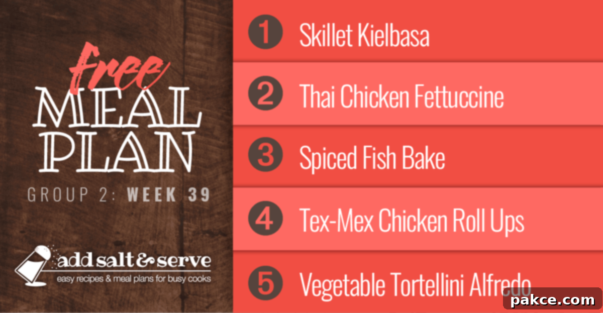 List of recipes in meal plan for week 39 (Group 2).