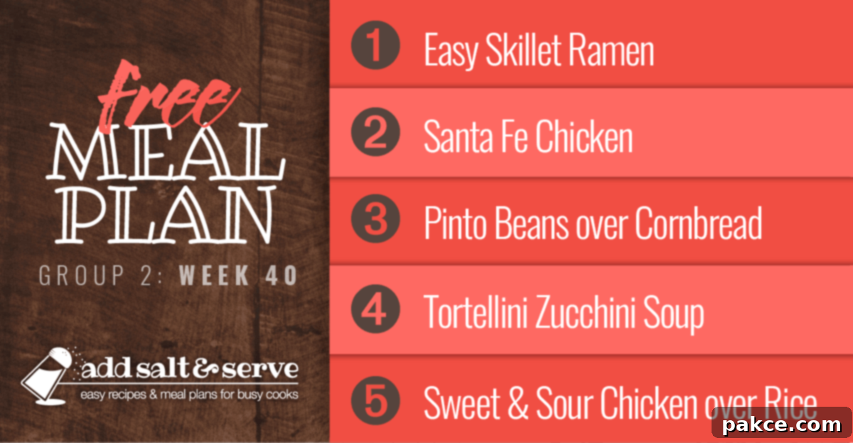 List of recipes in meal plan for week 40 (Group 2).