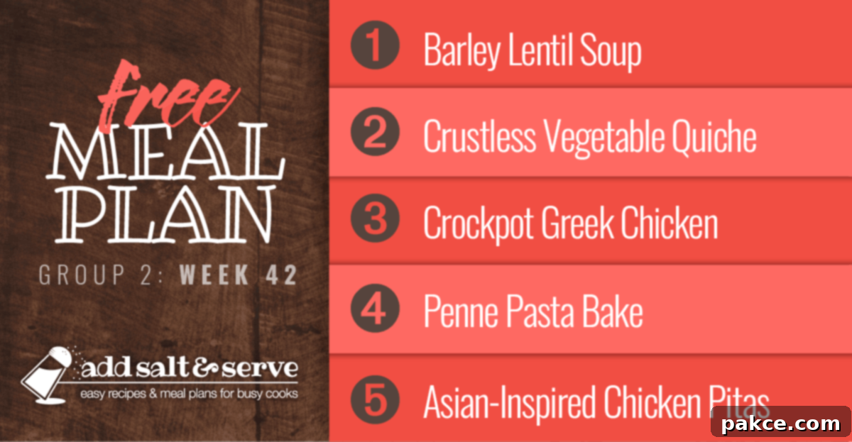 List of recipes in Meal Plan 42 (Group 2).