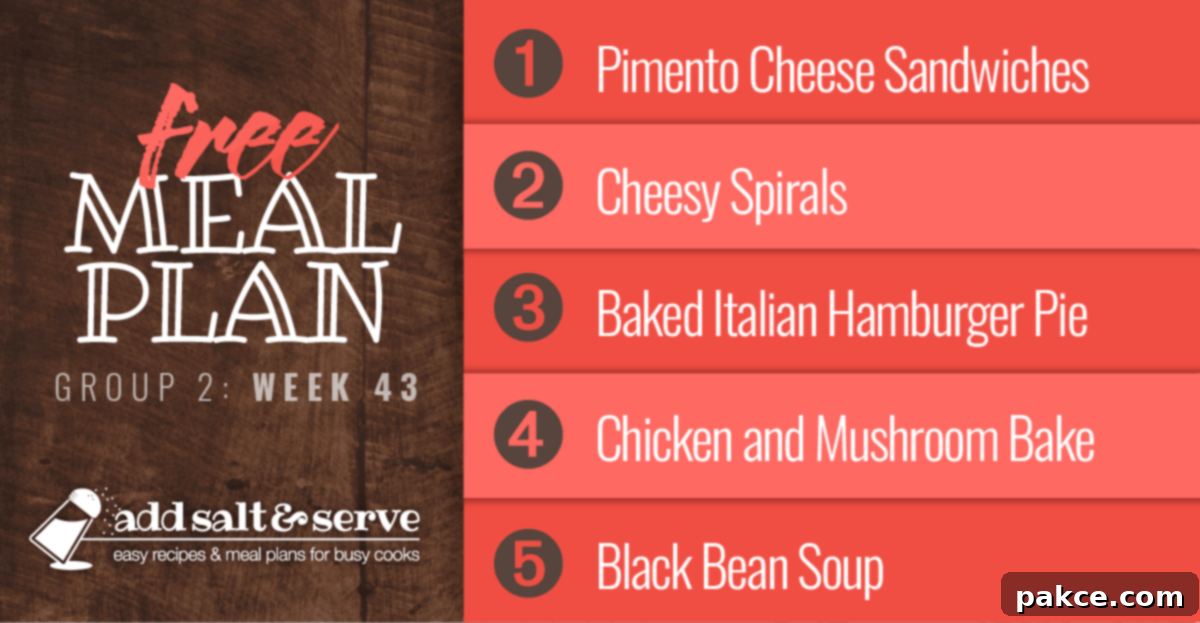 List of recipes in Week 43 meal plan.