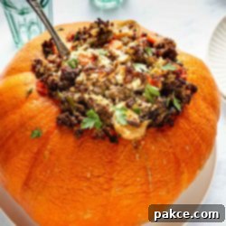 Harvest's Hollow Feast 8 ground beef and rice dinner in a pumpkin