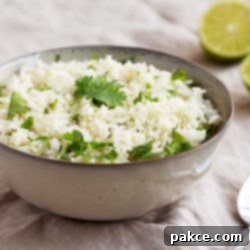 Zesty Cilantro Lime Rice 2 Cilantro lime rice in a bowl.