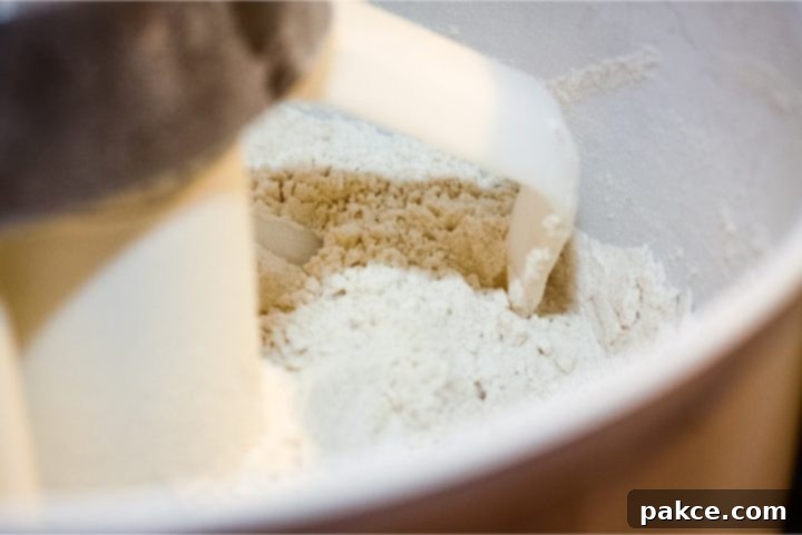 homemade-buttermilk-biscuits-ip-1-min Stand mixer with dough paddles showing flour cut with butter to a cornmeal consistency