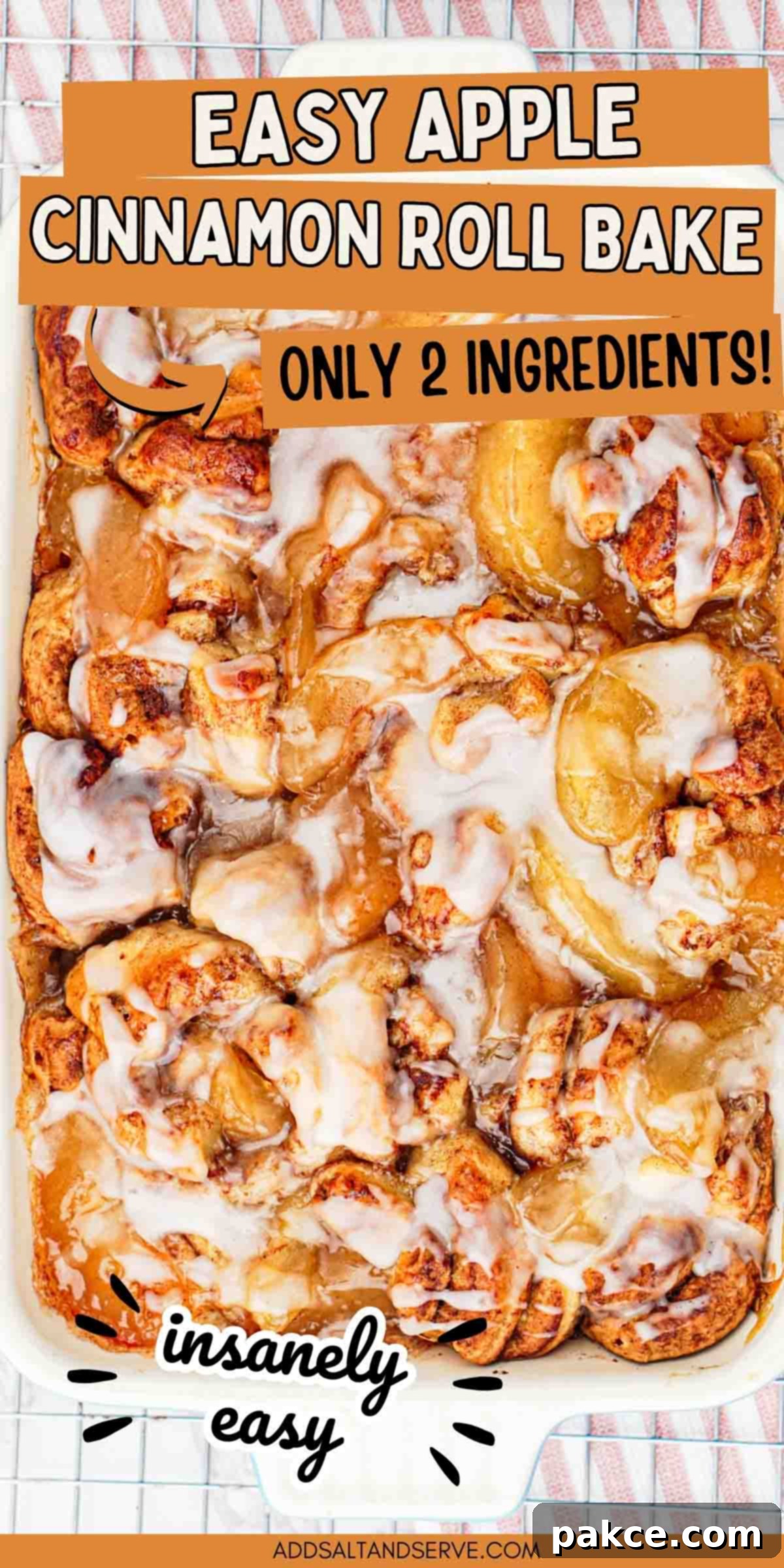 Two-ingredient Apple Cinnamon Roll Bake with a focus on its simplicity and deliciousness.