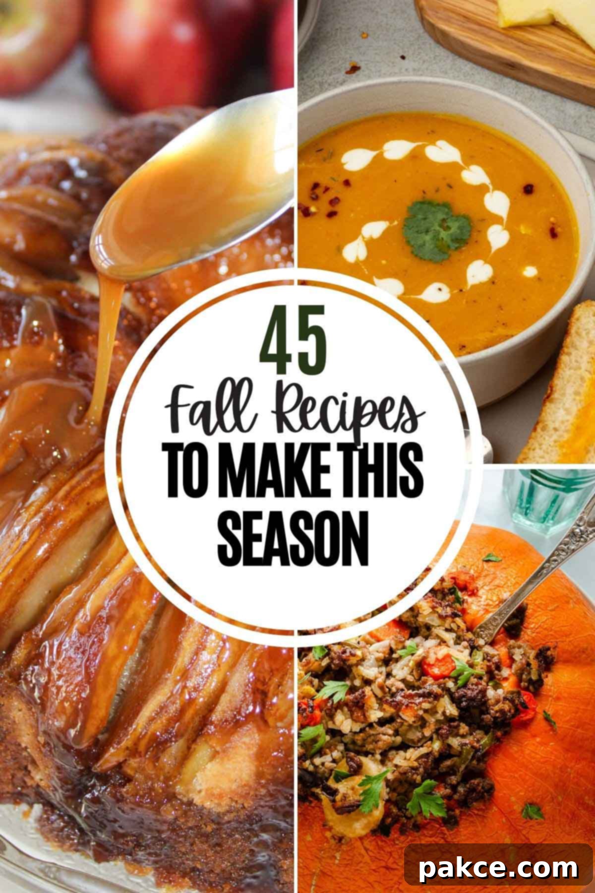 A collage of delicious fall comfort food recipes including hearty dinners, warm soups, and sweet apple desserts, inviting you to discover the best autumn dishes.