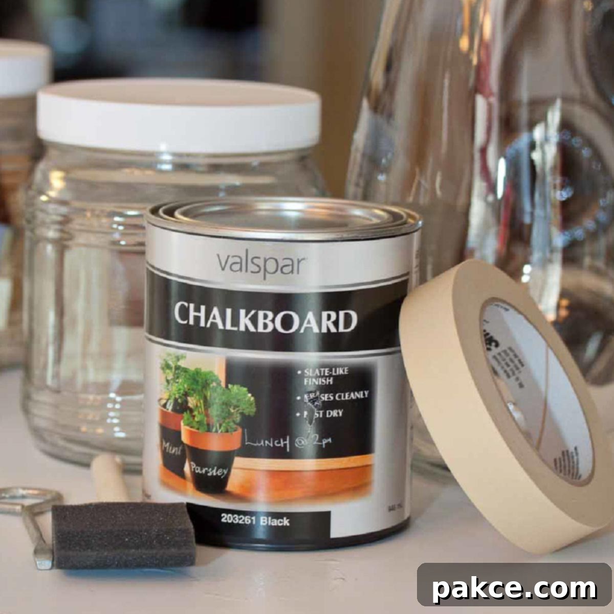 Chalkboard paint & supplies with glass jars