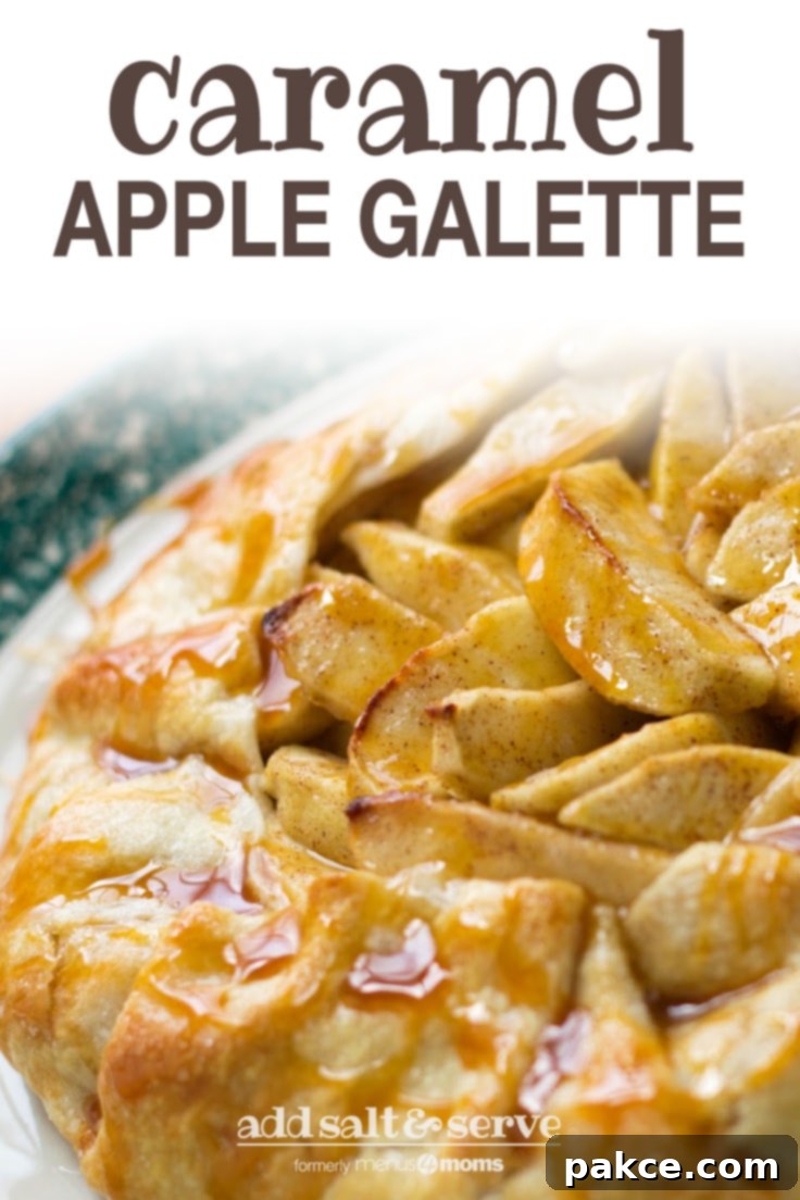 Baked apple galette drizzled with caramel sauce, an easy apple dessert recipe