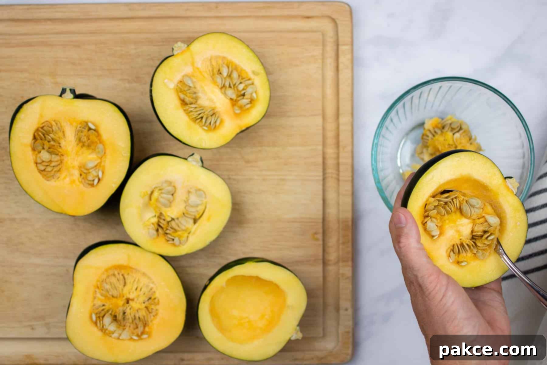 Easy Microwave Acorn Squash 5 Cleaning acorn squash halves.