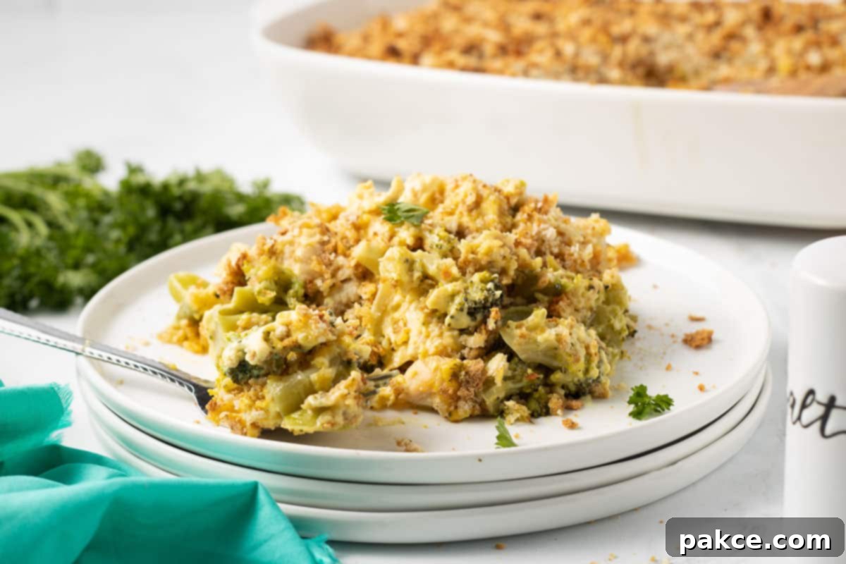 Delicious Oven-Baked Chicken Divan with Curry in a baking dish, ready to serve.