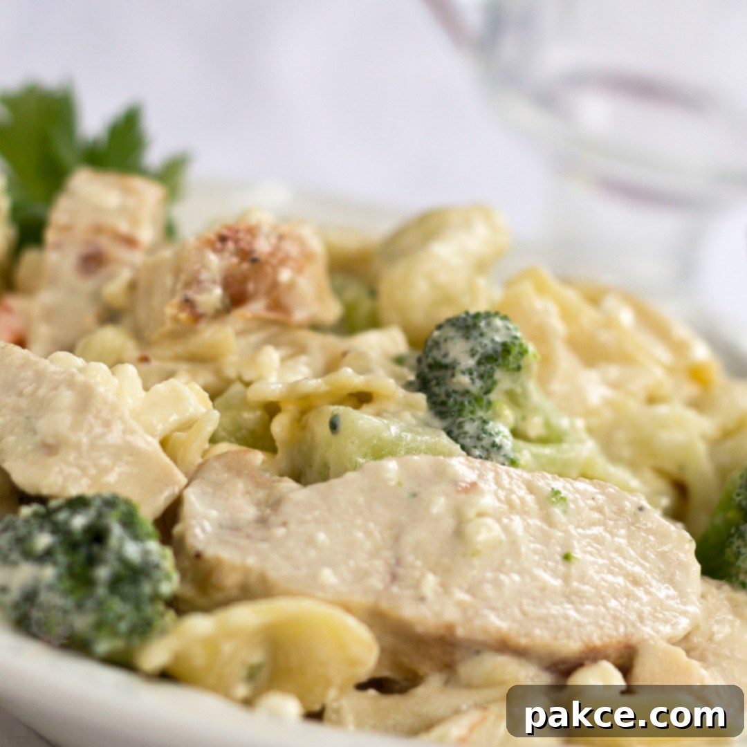 Diced chicken and broccoli covered in a cream sauce