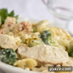 Mediterranean Feta Chicken Farfalle 3 Diced chicken and broccoli covered in a cream sauce