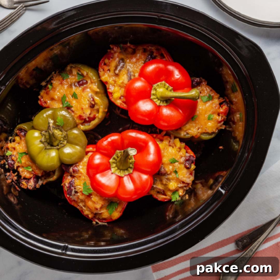 Easy Slow Cooker Southwestern Stuffed Peppers with Cheese