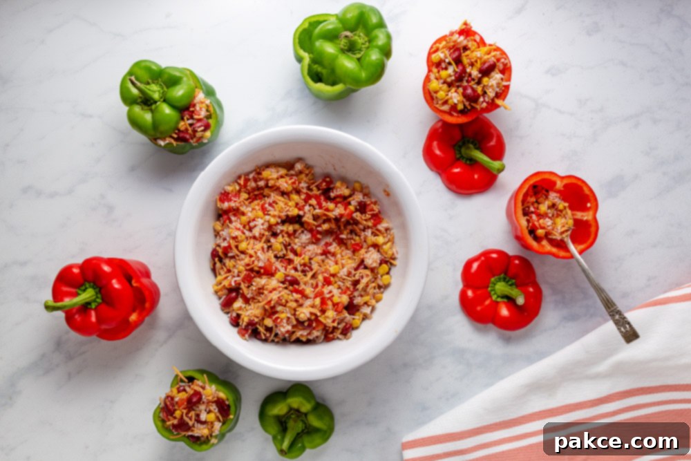 Zesty Cheesy Southwestern Stuffed Peppers 5 Bell peppers and filling for Easy Slow Cooker Southwestern Stuffed Peppers with Cheese